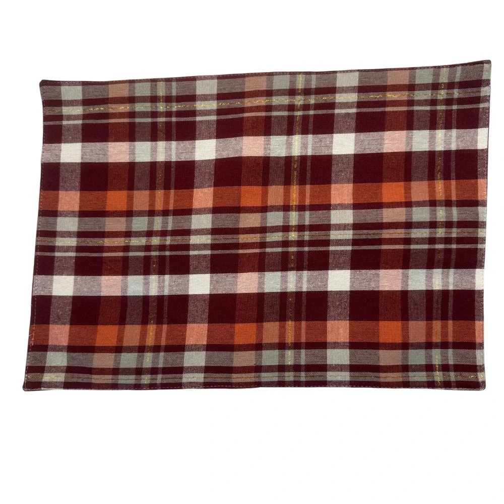 NEW Perfect Harvest Fall Christmas Plaid Placemats Set Of 4 Red White Gold Cream